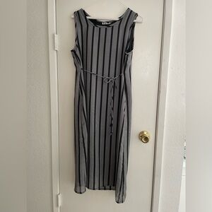 Vintage 1990’s possessed gray black stripe sleeveless midi dress, small